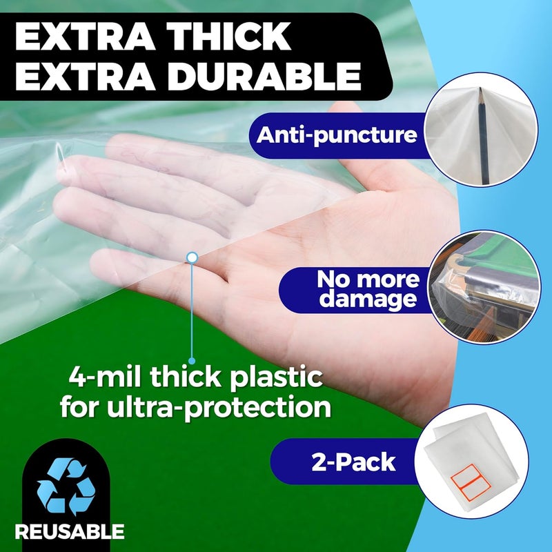 Storage Standard 2-Pack Billiard & Pool Table Cover 8 Feet - Reusable Heavy-Duty Clear Plastic, Standard 8ft Pool Table Covers, Waterproof Cover for Storage, Moving, & Dust Protection, 100" x 56" x 8" - Image 5